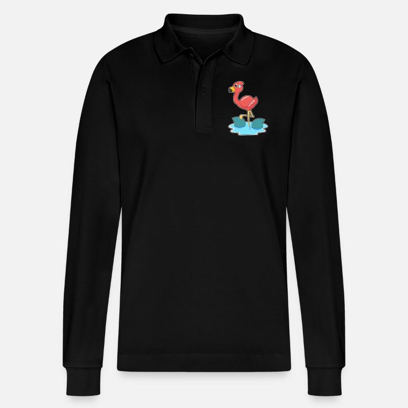 Flamingo Shark - Stanley/Stella Organic Unisex Long-Sleeved Polo Shirt Prepster - black