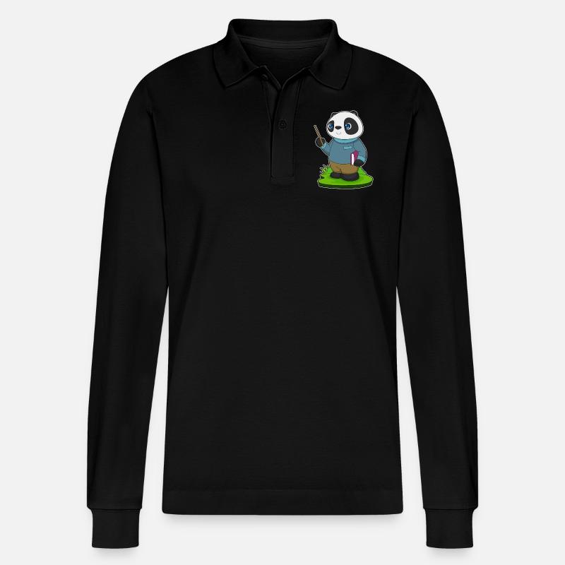 Pointeur d’enseignant Panda - Polo à manches longues bio PREPSTER Stanley/Stella Unisexe - noir