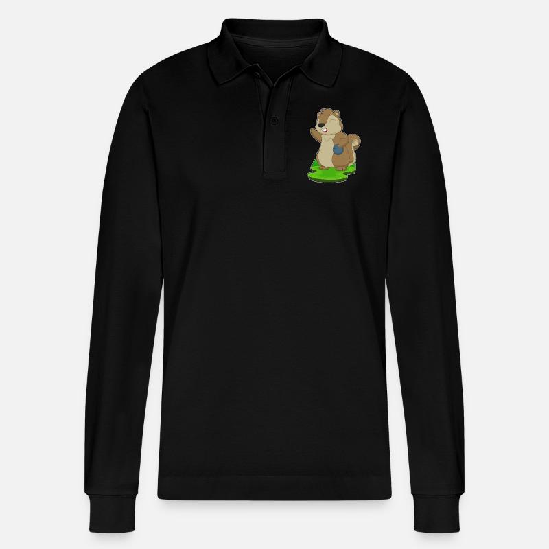 Squirrel Bowling Bowling Ball - Stanley/Stella Organic Unisex Long-Sleeved Polo Shirt Prepster - black