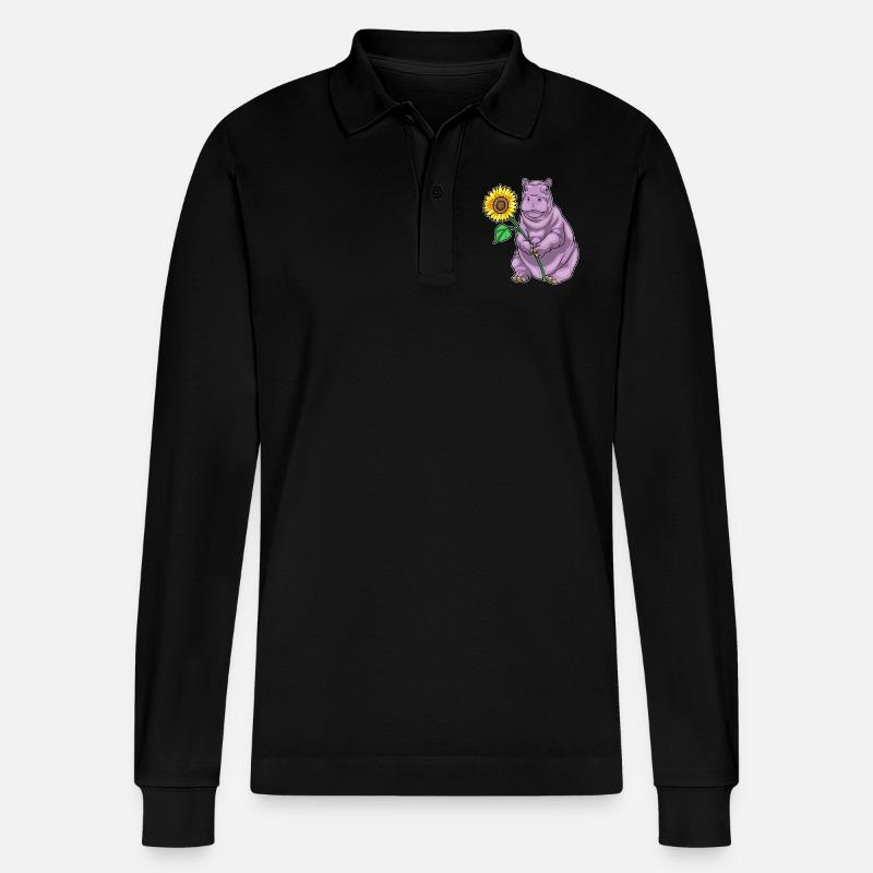 Nilpferd Sonnenblume Blumen - Stanley/Stella Unisex Bio-Langarm-Poloshirt Prepster - Schwarz