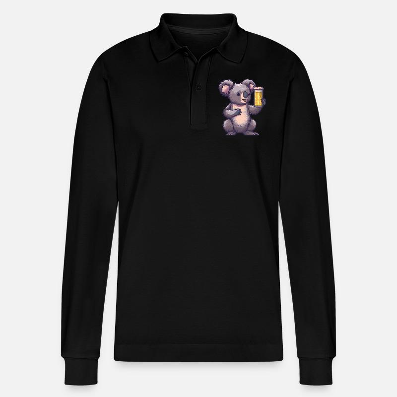 Koala Pixel Bier - Stanley/Stella Unisex Bio-Langarm-Poloshirt Prepster - Schwarz