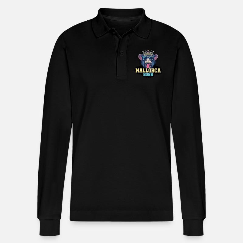 Mallorca 2025 Affe - Stanley/Stella Unisex Bio-Langarm-Poloshirt Prepster - Schwarz