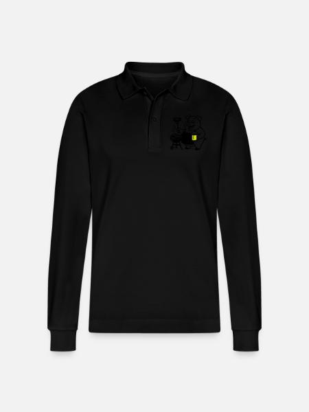 Pork Grilling Beer - Stanley/Stella Organic Unisex Long-Sleeved Polo Shirt Prepster - black