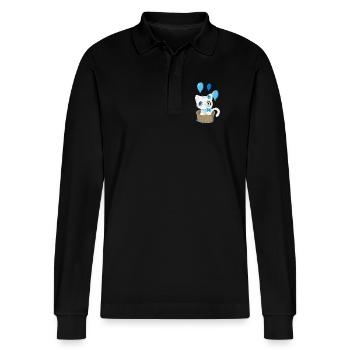 Baby Kitty, The Sweet Kitten - Stanley/Stella Organic Unisex Long-Sleeved Polo Shirt Prepster - black - Front - Anna (173cm) & Nico (186cm)