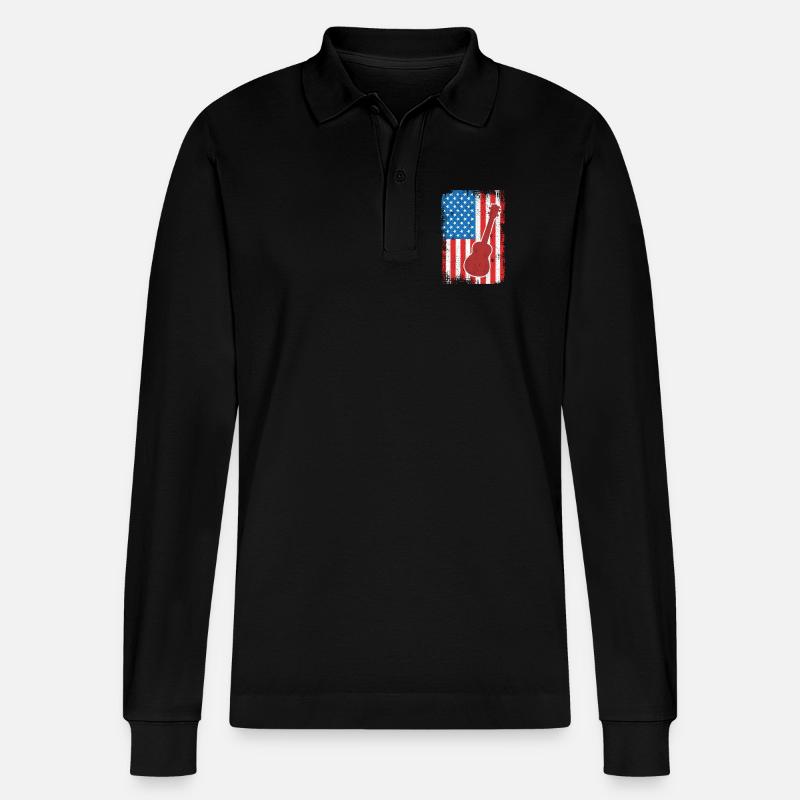 4. Juli USA Ukulele - Stanley/Stella Unisex Bio-Langarm-Poloshirt Prepster - Schwarz
