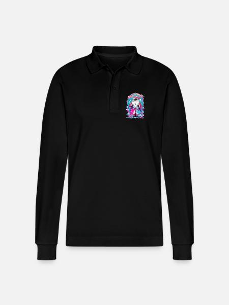 Colourful Christmas magic with snowman - Stanley/Stella Organic Unisex Long-Sleeved Polo Shirt Prepster - black