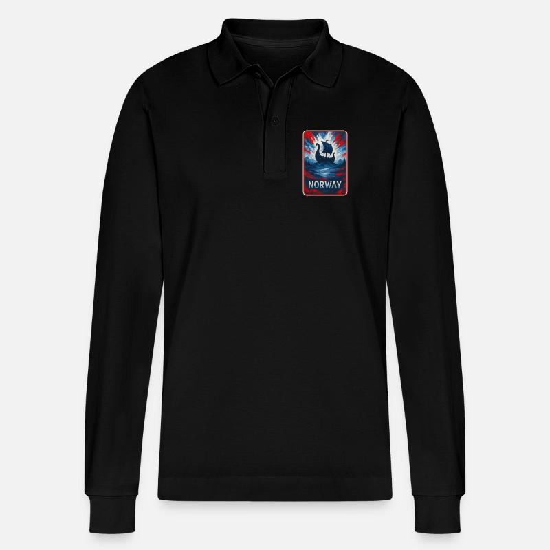 Norwegen Landschaft Flaggen Design - Stanley/Stella Unisex Bio-Langarm-Poloshirt Prepster - Schwarz