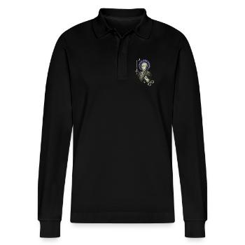 Saint-Germain - Stanley/Stella Organic Unisex Long-Sleeved Polo Shirt Prepster - black - Front - Anna (173cm) & Nico (186cm)