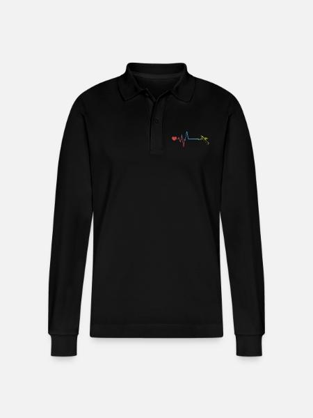 Cigar pulse heartbeat - Stanley/Stella Organic Unisex Long-Sleeved Polo Shirt Prepster - black