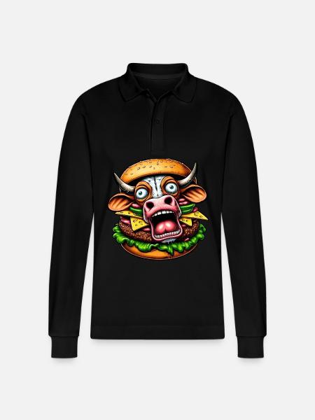 Finurlig Halloween Burger Skrigende Ko Horror - Stanley/Stella Prepster økologisk unisex langærmet poloshirt - sort