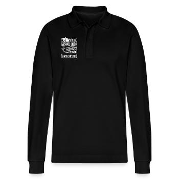 Comedian Psychotic Comedian - Stanley/Stella Organic Unisex Long-Sleeved Polo Shirt Prepster - black - Front - Anna (173cm) & Nico (186cm)