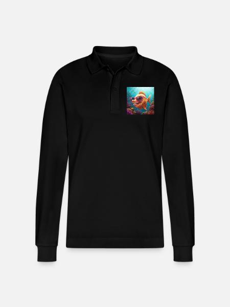 Fins Funny fish with sunglasses - Stanley/Stella Organic Unisex Long-Sleeved Polo Shirt Prepster - black