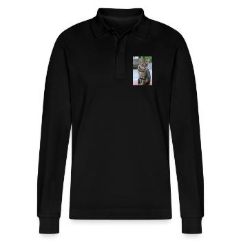 Katze Kätzchen Poster Katzenposter - Stanley/Stella Unisex Bio-Langarm-Poloshirt Prepster - Schwarz - Vorne - Anna (173cm) & Nico (186cm)