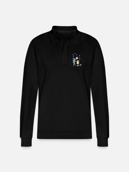 Sweet fairy is playing with cute cat - Stanley/Stella Organic Unisex Long-Sleeved Polo Shirt Prepster - black