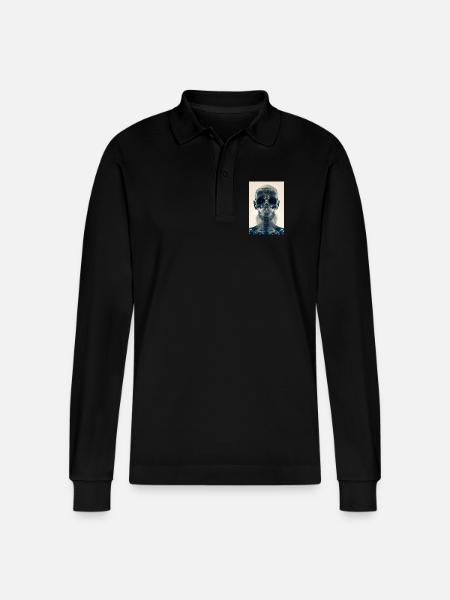 x-ray hipster skull - Stanley/Stella Organic Unisex Long-Sleeved Polo Shirt Prepster - black