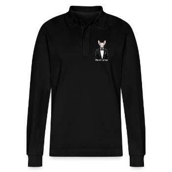 Sphynx Cat Chic Suit Tuxedo Level Gift - Stanley/Stella Organic Unisex Long-Sleeved Polo Shirt Prepster - black - Front - Anna (173cm) & Nico (186cm)