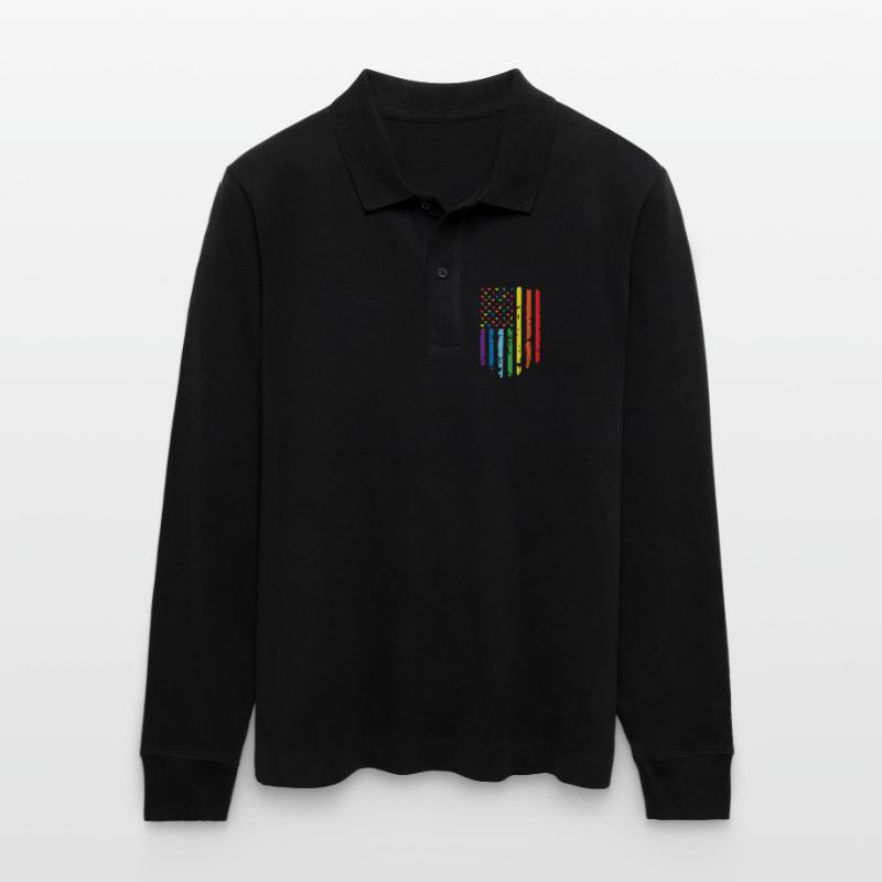 Rainbow flag with star pattern Stanley/Stella Organic Unisex Long-Sleeved Polo Shirt Prepster