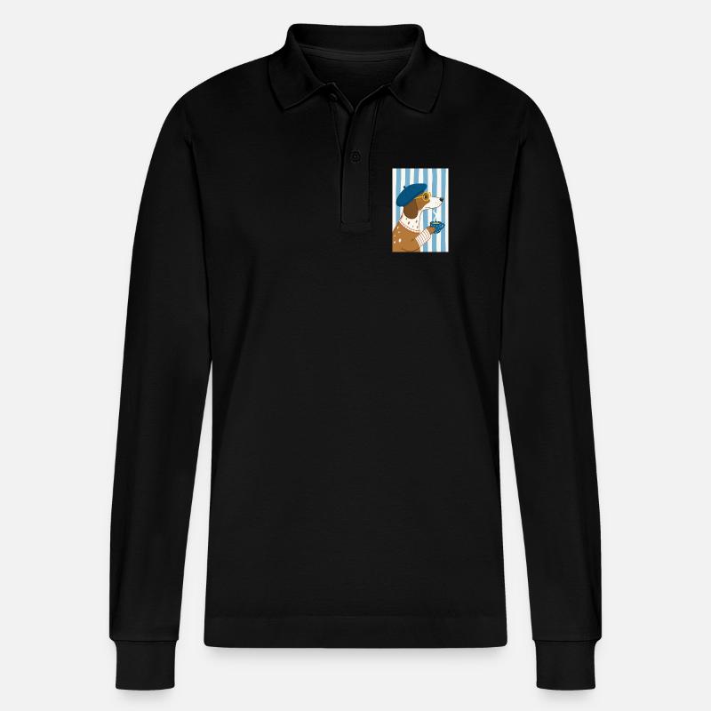 Schicker Hundekaffee und Baskenmütze - Stanley/Stella Unisex Bio-Langarm-Poloshirt Prepster - Schwarz