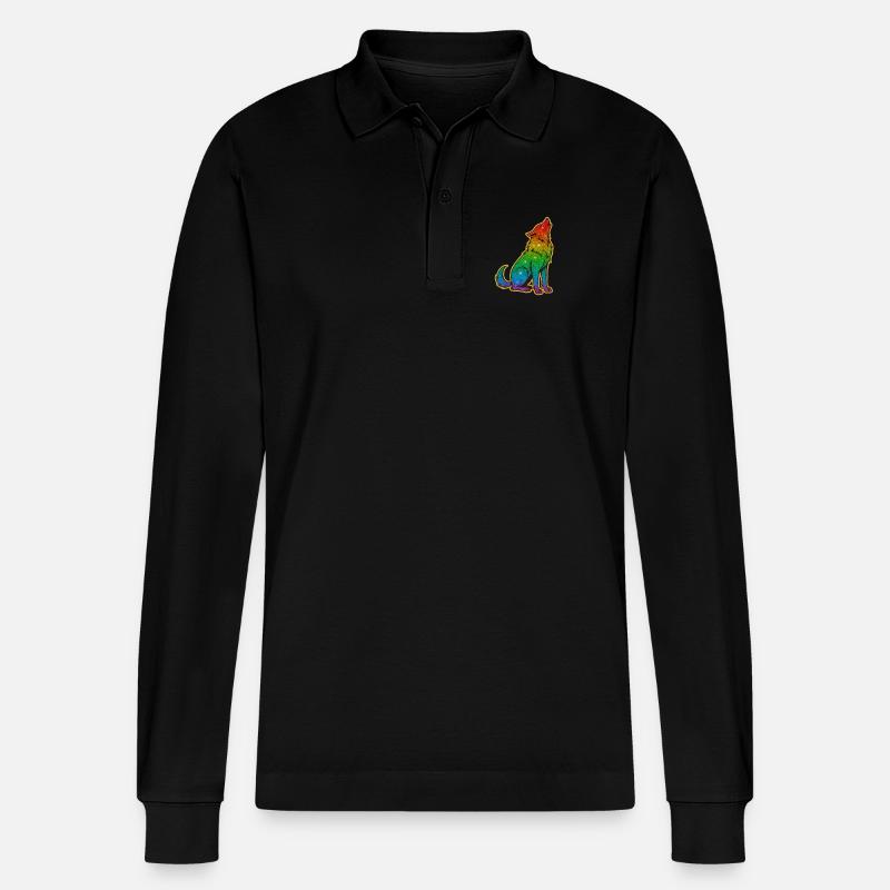 Heulender Regenbogenwolf Glitter Silhouette - Stanley/Stella Unisex Bio-Langarm-Poloshirt Prepster - Schwarz