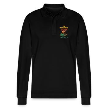 Altmodischer Kaffee und eine Zigarette - Stanley/Stella Unisex Bio-Langarm-Poloshirt Prepster - Schwarz - Vorne - Anna (173cm) & Nico (186cm)