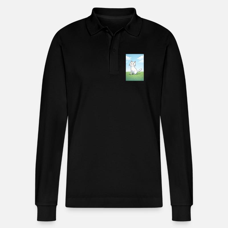 Weiße Katze mit frechen Blick - Stanley/Stella Unisex Bio-Langarm-Poloshirt Prepster - Schwarz