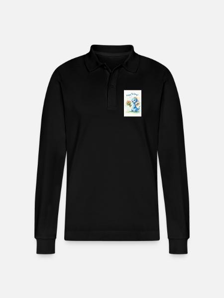 Blauer Drache mit Blumenstrauß - Stanley/Stella Unisex Bio-Langarm-Poloshirt Prepster - Schwarz