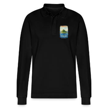 Cornwall England – Aquarell Reiseposter - Stanley/Stella Unisex Bio-Langarm-Poloshirt Prepster - Schwarz - Vorne - Anna (173cm) & Nico (186cm)