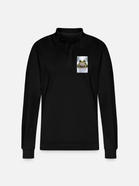 Green frog in focus - Stanley/Stella Organic Unisex Long-Sleeved Polo Shirt Prepster - black