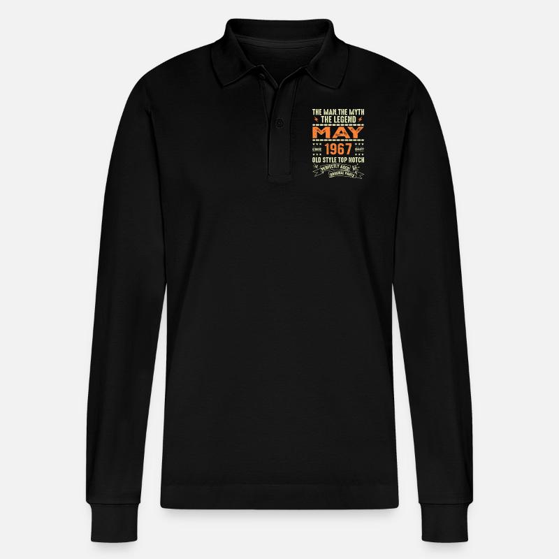 Birthday May 1967 - May 1967 - Stanley/Stella Organic Unisex Long-Sleeved Polo Shirt Prepster - black