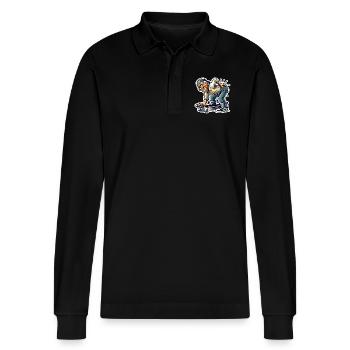Funny Older Skater Cartoon Design - Stanley/Stella Organic Unisex Long-Sleeved Polo Shirt Prepster - black - Front - Anna (173cm) & Nico (186cm)