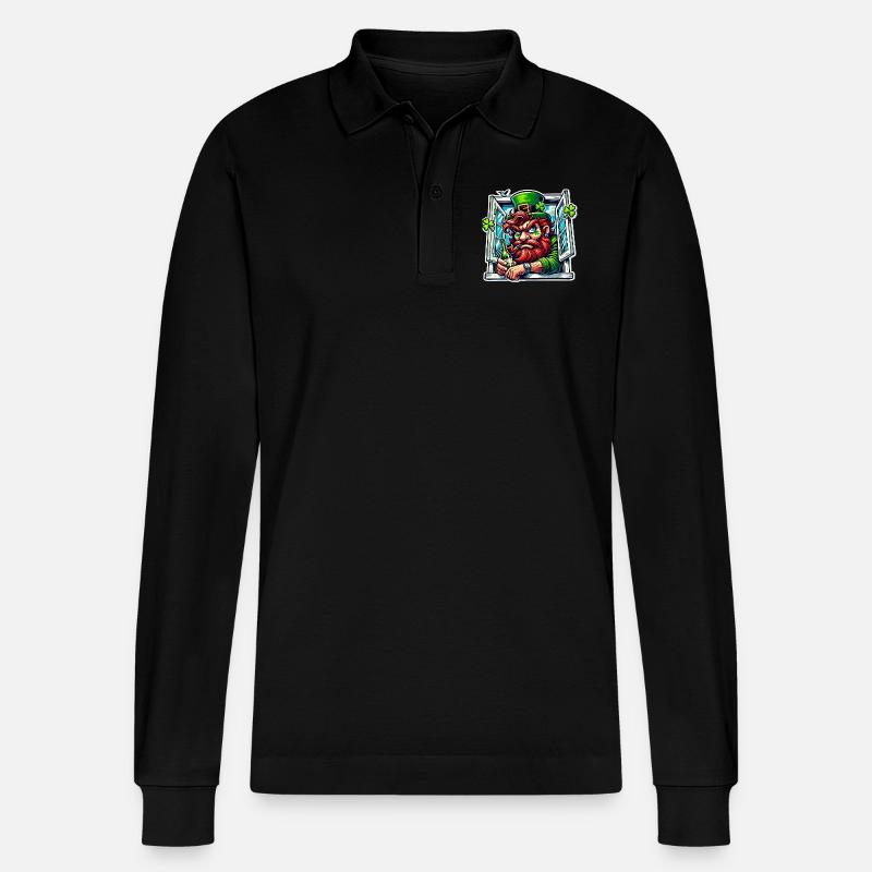 Mürrischer Kobold St. Patricks Fenster - Stanley/Stella Unisex Bio-Langarm-Poloshirt Prepster - Schwarz