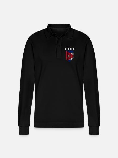 Cuban flag, Cuban pride - Stanley/Stella Organic Unisex Long-Sleeved Polo Shirt Prepster - black
