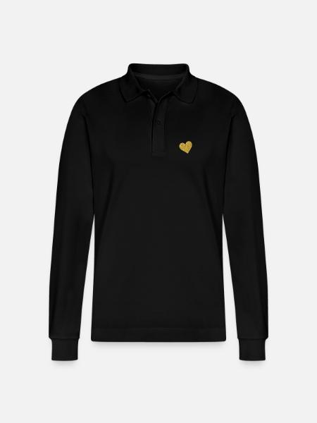 Golden Glitter Heart - Stanley/Stella Organic Unisex Long-Sleeved Polo Shirt Prepster - black