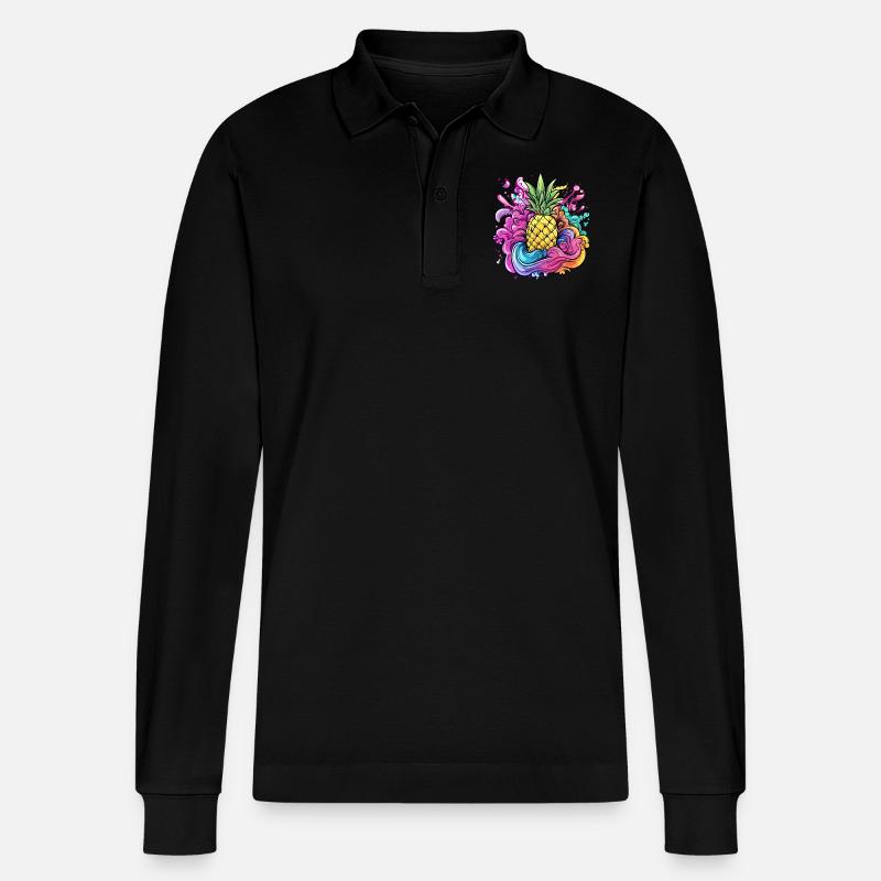 Ananas Farbexplosion - Stanley/Stella Unisex Bio-Langarm-Poloshirt Prepster - Schwarz
