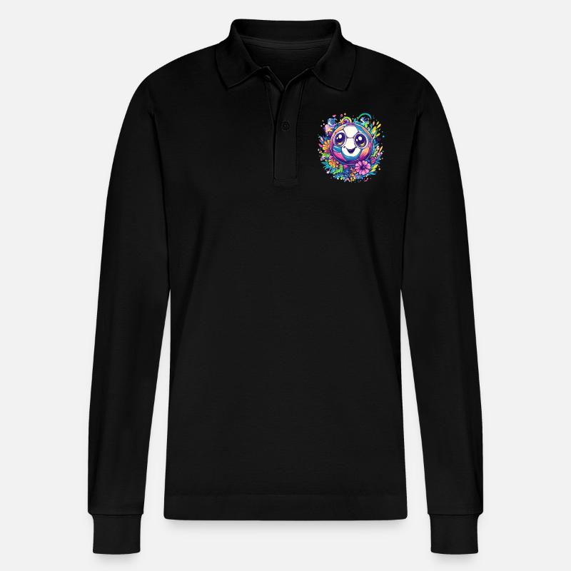 Bunter Fußball mit Blumen - Stanley/Stella Unisex Bio-Langarm-Poloshirt Prepster - Schwarz