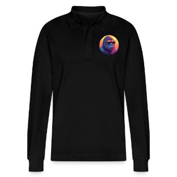 Gorilla im Sonnenuntergang - Stanley/Stella Unisex Bio-Langarm-Poloshirt Prepster - Schwarz - Vorne - Anna (173cm) & Nico (186cm)