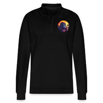 Gorilla im Sonnenuntergang - Stanley/Stella Unisex Bio-Langarm-Poloshirt Prepster - Schwarz - Vorne - Anna (173cm) & Nico (186cm)