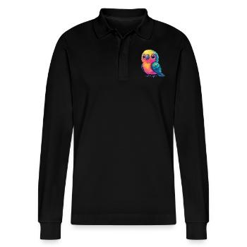 Bunter Papagei knuffig - Stanley/Stella Unisex Bio-Langarm-Poloshirt Prepster - Schwarz - Vorne - Anna (173cm) & Nico (186cm)