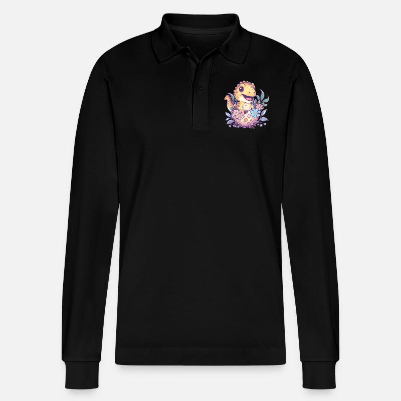 Dino aus dem Ei - Stanley/Stella Unisex Bio-Langarm-Poloshirt Prepster - Schwarz