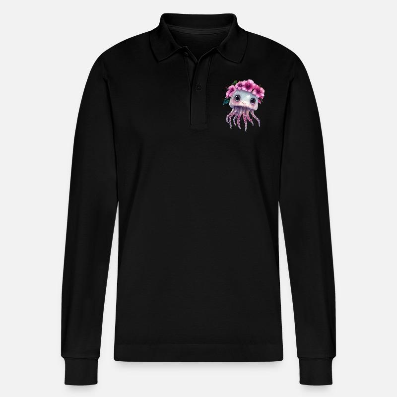 Qualle mit Blütenkrone - Stanley/Stella Unisex Bio-Langarm-Poloshirt Prepster - Schwarz