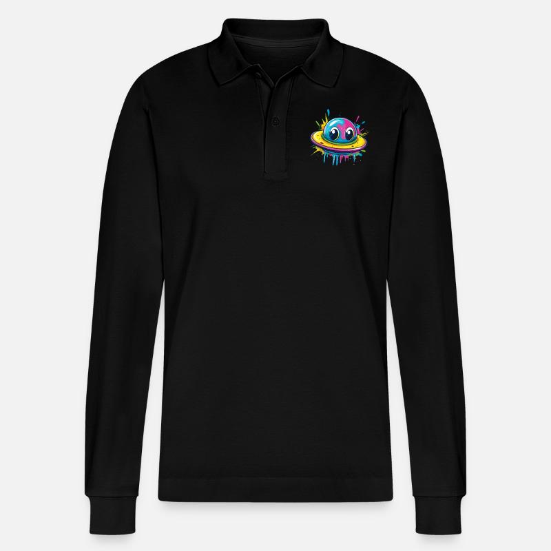 Buntes UFO mit Augen - Stanley/Stella Unisex Bio-Langarm-Poloshirt Prepster - Schwarz
