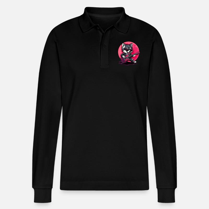 Gitarrenspielender Wolf - Stanley/Stella Unisex Bio-Langarm-Poloshirt Prepster - Schwarz