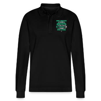 Saint-Étienne,football,socer,club,football, - Stanley/Stella Organic Unisex Long-Sleeved Polo Shirt Prepster - black - Front - Anna (173cm) & Nico (186cm)