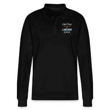 Constantin - Keine Panik. Alles wird gut - Stanley/Stella Unisex Bio-Langarm-Poloshirt Prepster - Schwarz - Vorne - Anna (173cm) & Nico (186cm)