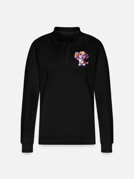 Beagle Hunde Pixel Bier - Stanley/Stella Unisex Bio-Langarm-Poloshirt Prepster - Schwarz