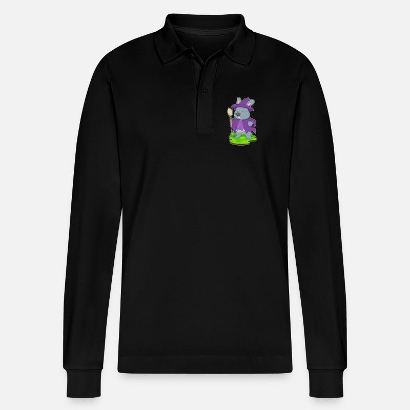 Bunny Halloween Witch - Stanley/Stella Organic Unisex Long-Sleeved Polo Shirt Prepster - black