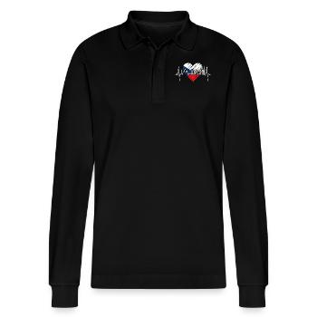 Prag Skyline Herzschlag Tschechien Herz Love Praha - Stanley/Stella Unisex Bio-Langarm-Poloshirt Prepster - Schwarz - Vorne - Anna (173cm) & Nico (186cm)