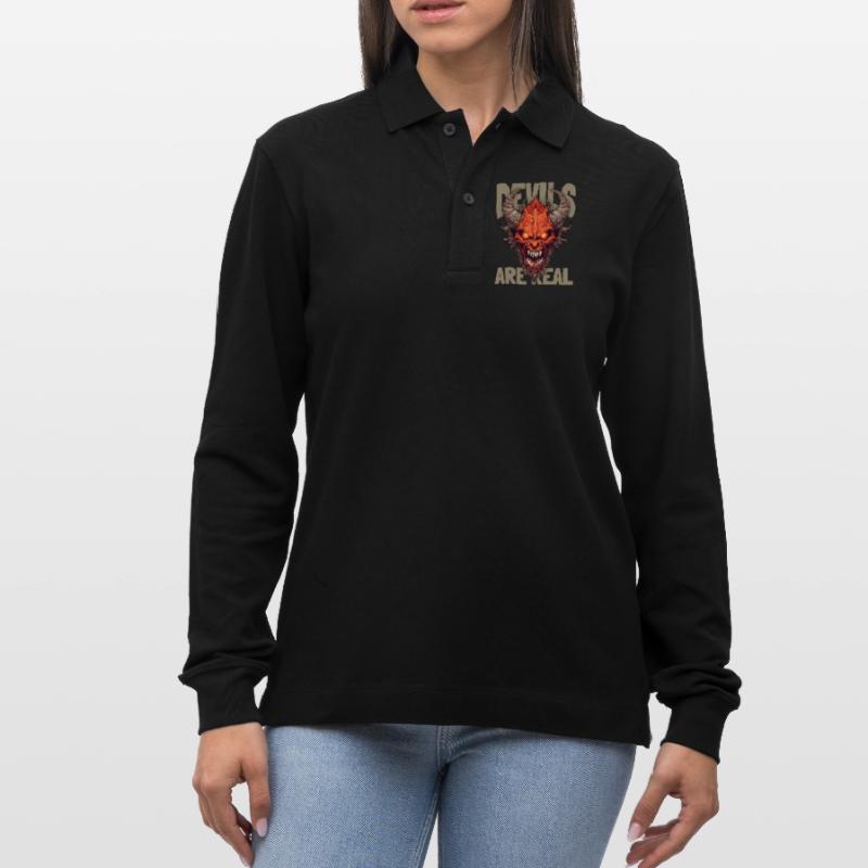 Horror, Devil Devil, Funny Devil Saying Stanley/Stella Organic Unisex Long-Sleeved Polo Shirt Prepster