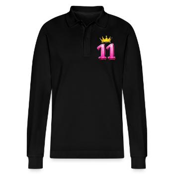 11 Number Crown - Stanley/Stella Organic Unisex Long-Sleeved Polo Shirt Prepster - black - Front - Anna (173cm) & Nico (186cm)