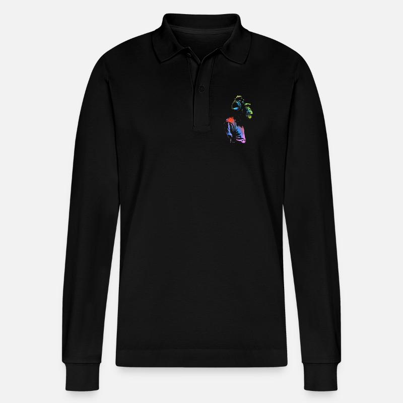 Affe mit Kopfhörern 🎧 - Stanley/Stella Unisex Bio-Langarm-Poloshirt Prepster - Schwarz
